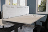 Koala Acoustic PET Pattern Screens in Light Grey Finish with White Top Sit Stand Desk and Black Task Chair in Modern Office Setting Close Up