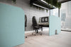 Koala Bench Freestanding Screen in Turquoise Finish with Black Officr Chair in Modern Office Setting