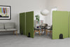 Koala Minimal Freestanding Screen Stripe in Green Finish with Grey Lounge Chair and Round Coffee Table in Lounge Area