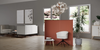 Koala Wave Screen Divider in Terracotta Finish with White Top Mini Table and White Chair on Black Base