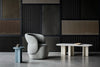 Kori Armchair in Light Grey Finish with White Oval Sgaped Table and Round Side Table