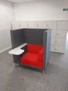 Lenny Single Seater High Back Chair in Grey and Red Chair Finish with White Table