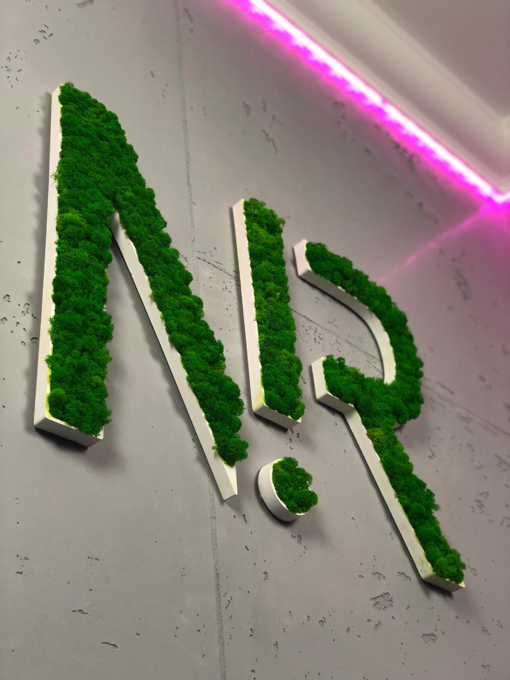 Logo Pictogram Acoustic Moss Logo in Green Finish Attached to the Wall