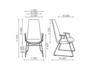 Lumi High Back Chair with Sled Base Dimensions
