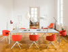 Mdd Grace Chair On Four Spoke Base 11 In Red Seat Finish With Grey Meeting Room Table In Meeting Room Setting