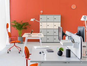 Mdd Modular Multiple Lockers In Orange Themed Office