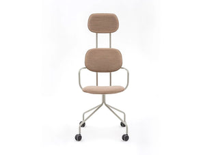 Mdd New School High Back Chair Swivel Castor Wheels In Wooden Finish And Metal Legs