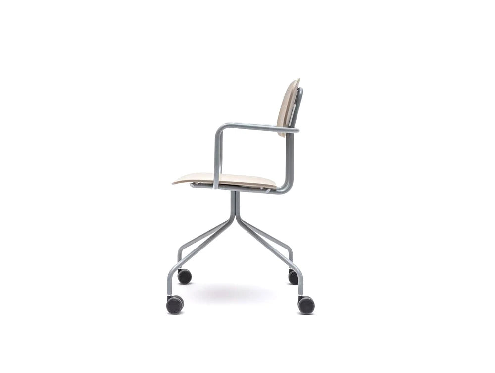 MDD New School Swivel Castor Wheel Chair in Light Wood Finish with Metal Legs
