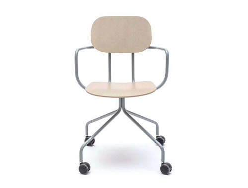 MDD New School Swivel Castor Wheel Chair in Light Wood Finish