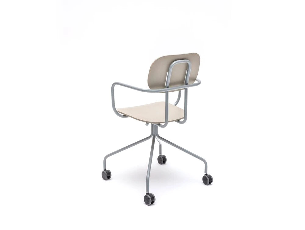 MDD New School Swivel Castor Wheel Chair in Light Wooden Finish