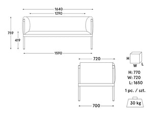 Mdd Stilt Monochromatic 2 Seater Sofa 8 Dimensions