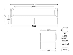 Mdd Stilt Monochromatic 3 Seater Sofa 8 Dimensions