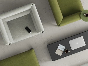 Mdd Stilt Monochromatic Armchair 11 In Different Finishes With Black Rectangular Table In Aerial View