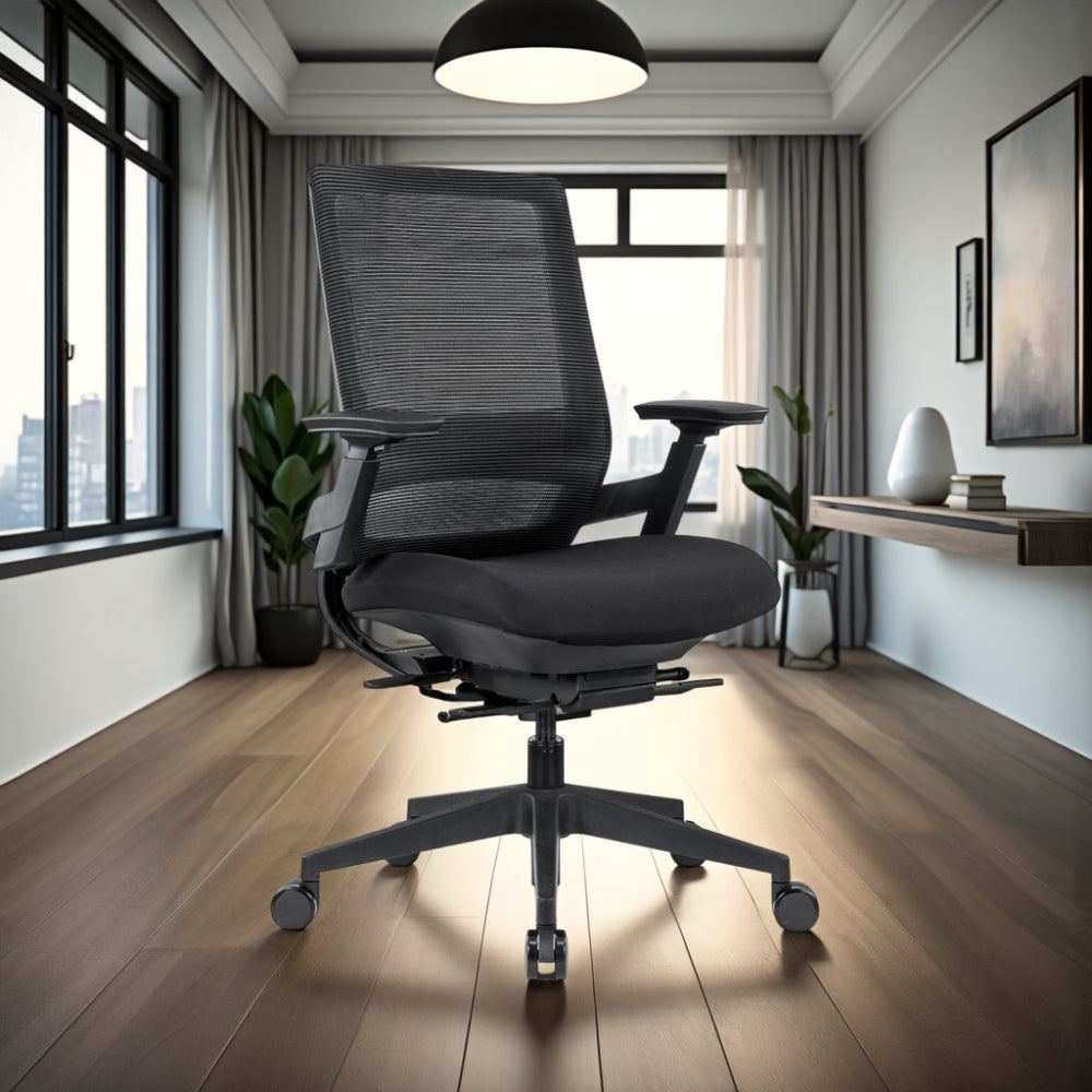 Maglia Office Mesh Chair with Indoor Plant and Ceiling Light in Modern Office Setting