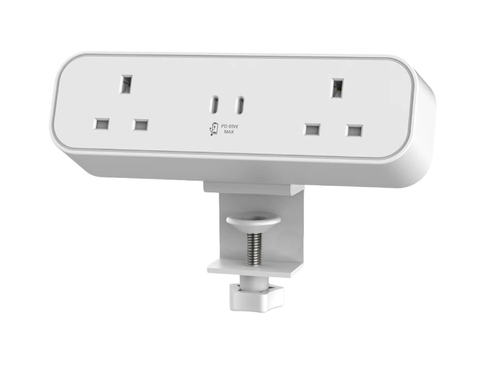 Malmo with 2no UK Sockets with Resetable Fuse 65W Dual USB C White