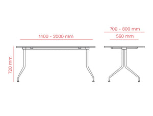 Mara Argo Fixed Rectangular Table in Double Conical Steel Leg 3 Dimensions