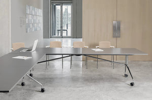 Mara Argo Fixed Rectangular Table in Grey Top Finish with Brown Armchair in Boardroom Setting