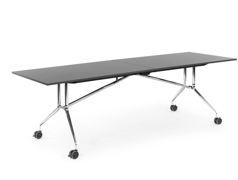 Mara Argo Libro Folding Rectangular Table With Castors With Chrome Frame And Black Tabletop