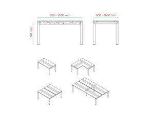 Mara Fifty 50 Office Table With Intermediate Legs Dimensions