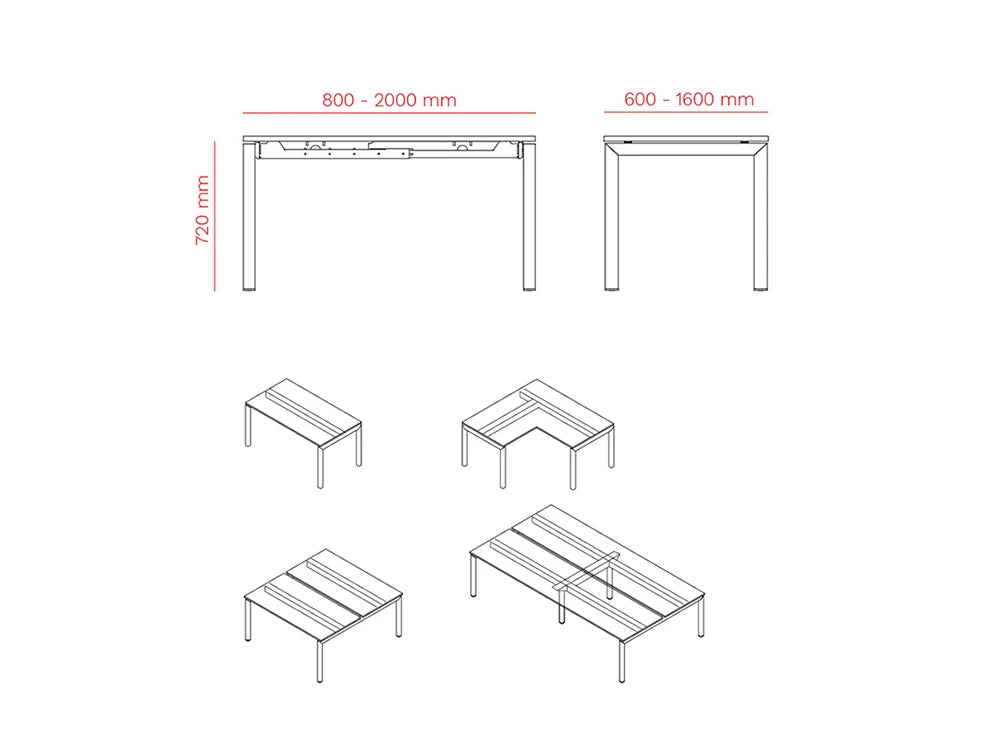 Mara Fifty 50 Office Table With Intermediate Legs Dimensions