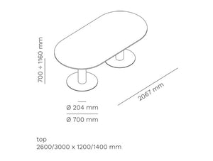 Mara Follow Meeting Room Large Table With Twin Circular Base Dimensions