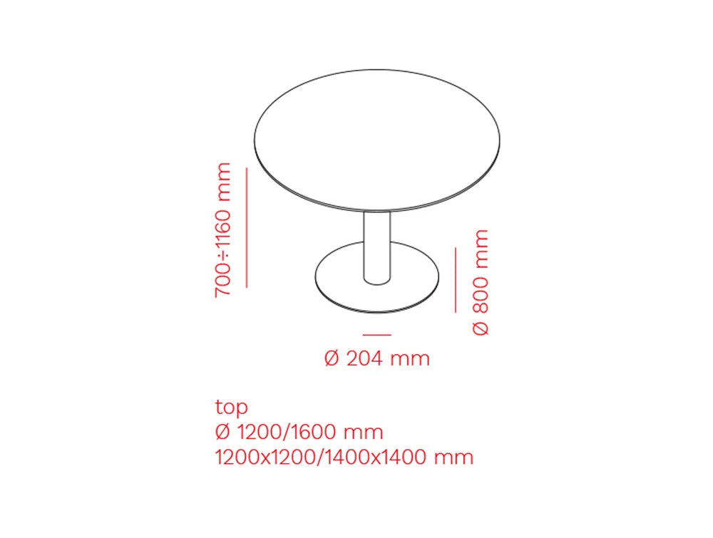 Mara Follow Round Adjustable Table 299M 5 Dimensions