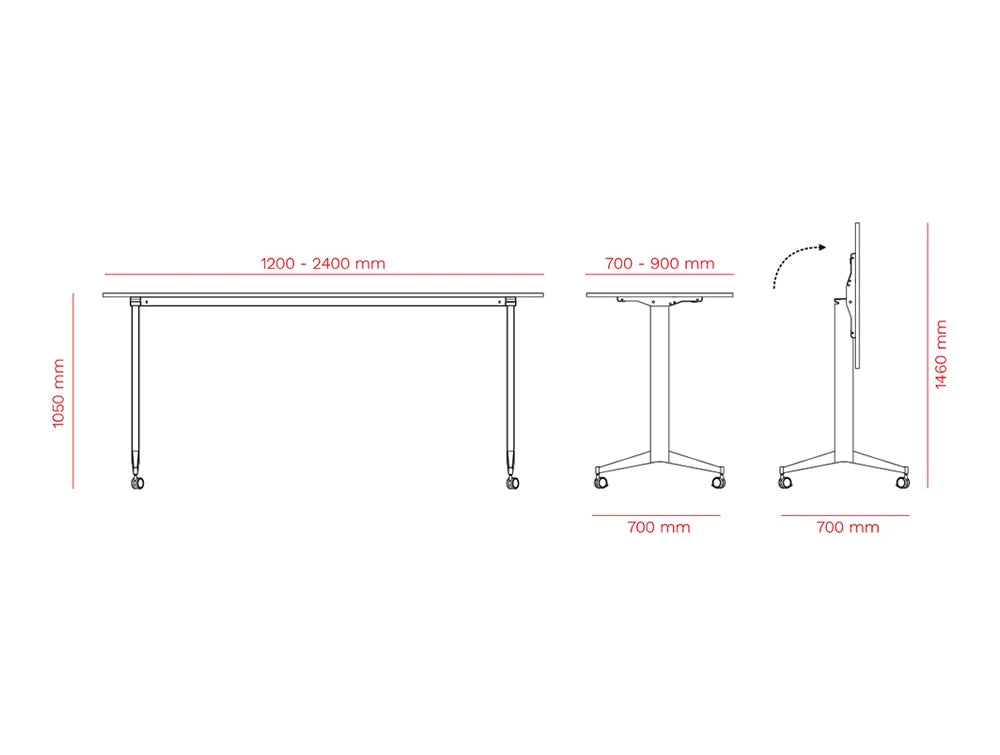 Mara Timmy Tilting H1050 Rectangular Table On Castors 8 Dimensions
