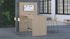 Narbutas Media Conference Wall In Light Oak Finish With Wooden High Chair In Breakout Setting