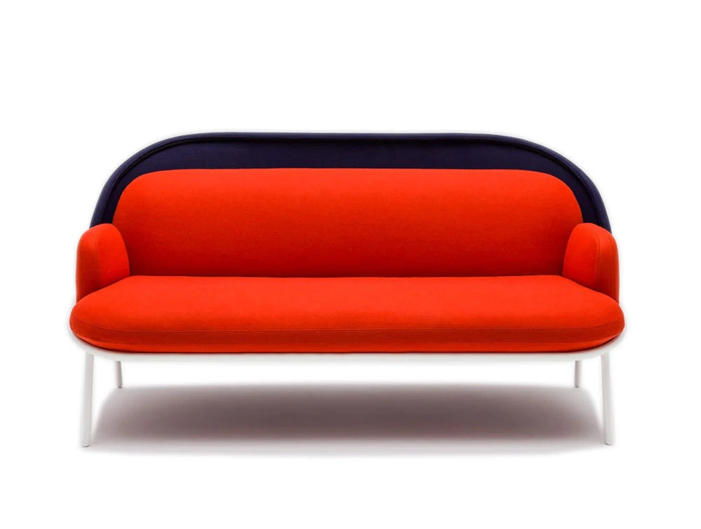Mesh Sofa With Low Shield In Red And Blue Upholstred Finish With White Legs