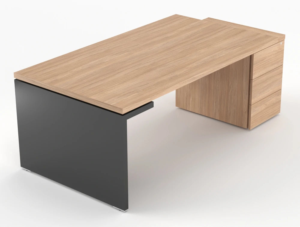 Mito Executive Desk With Side Storage Amber Oak Top Black Gloss Body 2019Mm