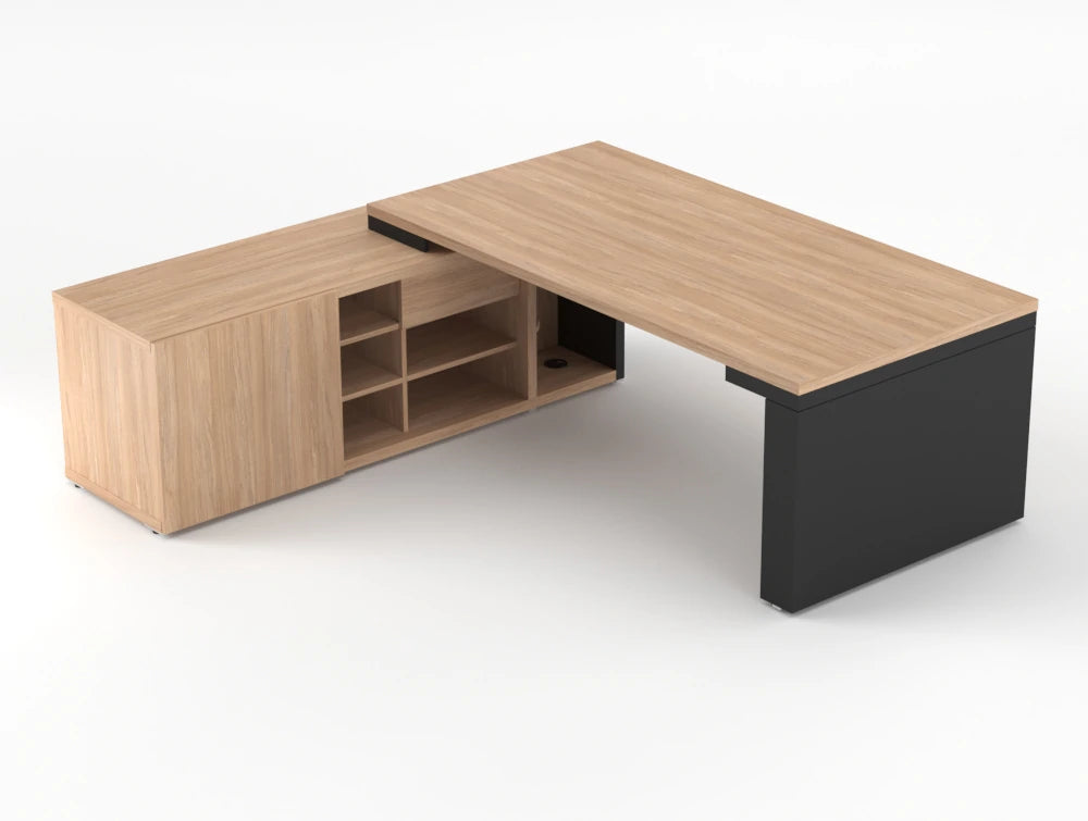 Mito Sit Stand Executive Desk With Side Storage Robinia Top Black Matt Body 1190Mm Left