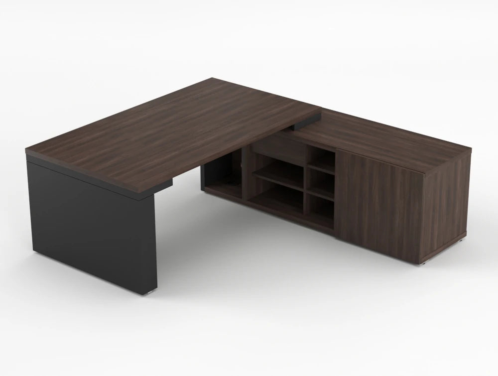 Mito Sit Stand Executive Desk With Side Storage Robinia Top Black Matt Body 1190Mm Right