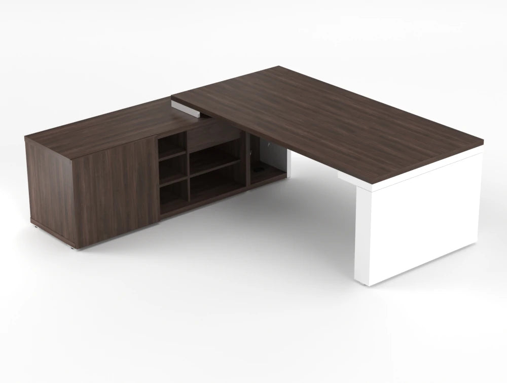 Mito Sit Stand Executive Desk With Side Storage Robinia Top White Gloss Body 2190Mm Left