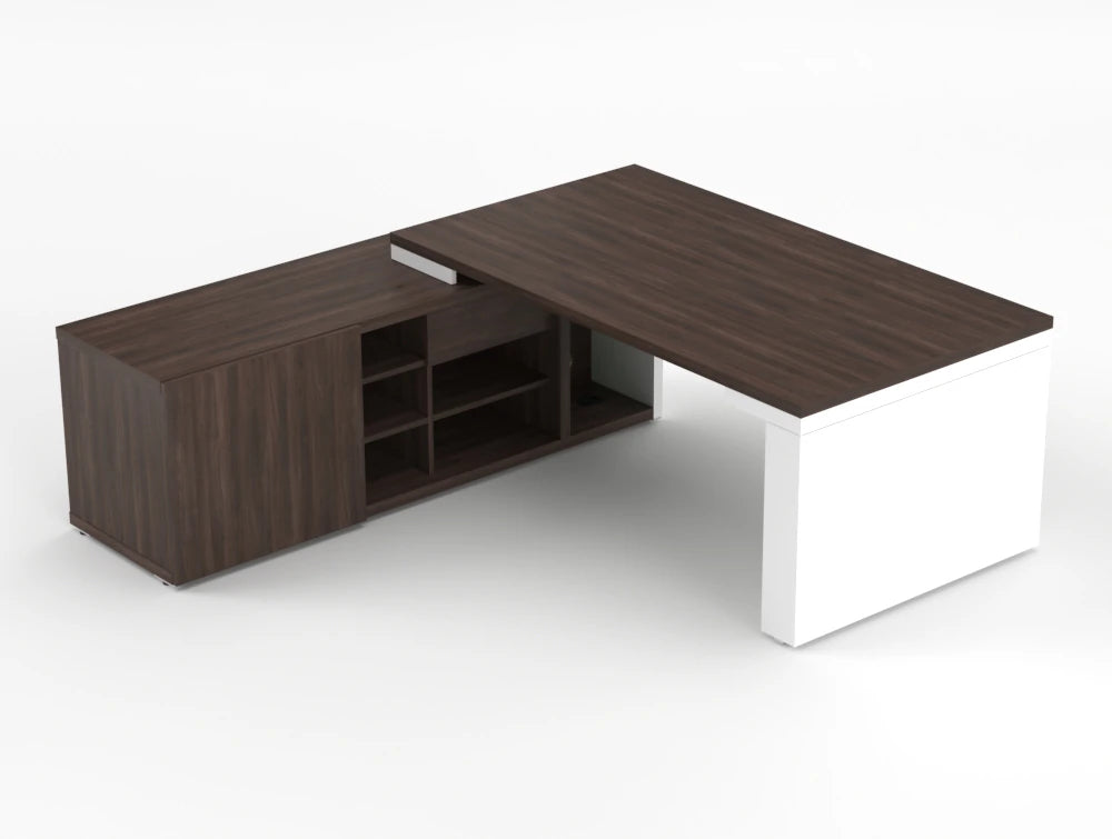 Mito Sit Stand Executive Desk With Side Storage Robinia Top White Matt Body 1190Mm Left