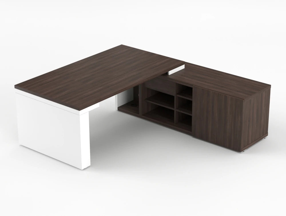 Mito Sit Stand Executive Desk With Side Storage Robinia Top White Matt Body 1190Mm Right