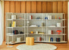 Mix Cube Soft Seating Geometric Pouffe with Bookshelves and Side Table in Reception Setting