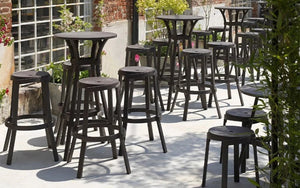 Nardi Kit Combo Hightop Table Terra Brown with Brown High Stool in Outdoor Cafe Settings