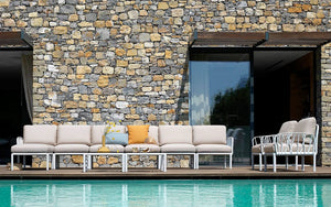 Nardi Komodo Outdoor Seating Set in Canvas with Matching Sofa and White Small Table in Pool Side