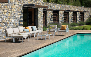 Nardi Komodo Outdoor Seating Set in Grey with Matching Sofa and White Small Table in Pool Side