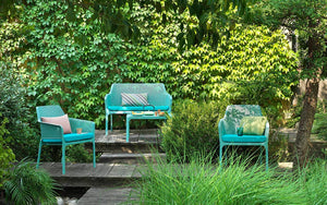 Nardi Net Coffee Table in Willow Green with Matching Armchair and Sofa in Outdoor Setting