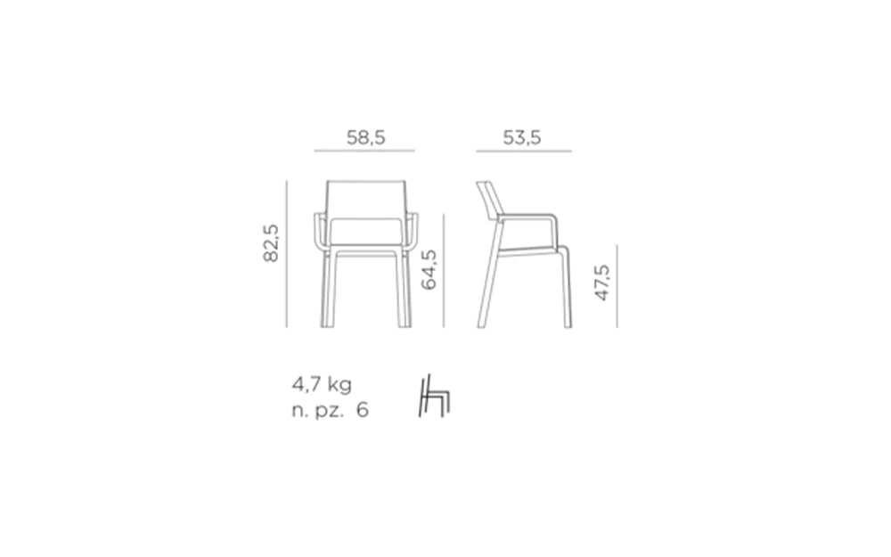 Nardi Thrill Stackable Monobloc Chair with Armrest Dimensions