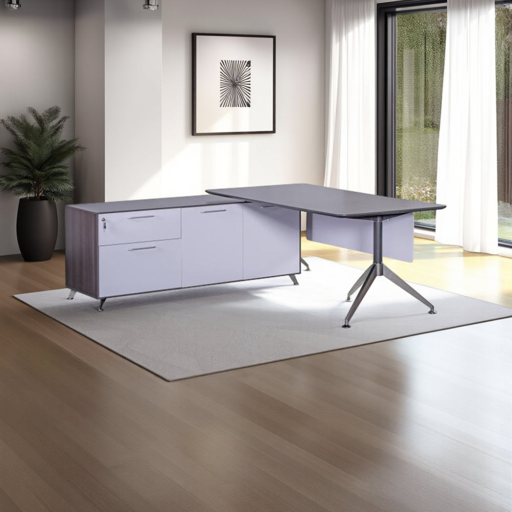 Nero Executive Desk with Credenza Unit and Indoor Plant in Modern Office Setting