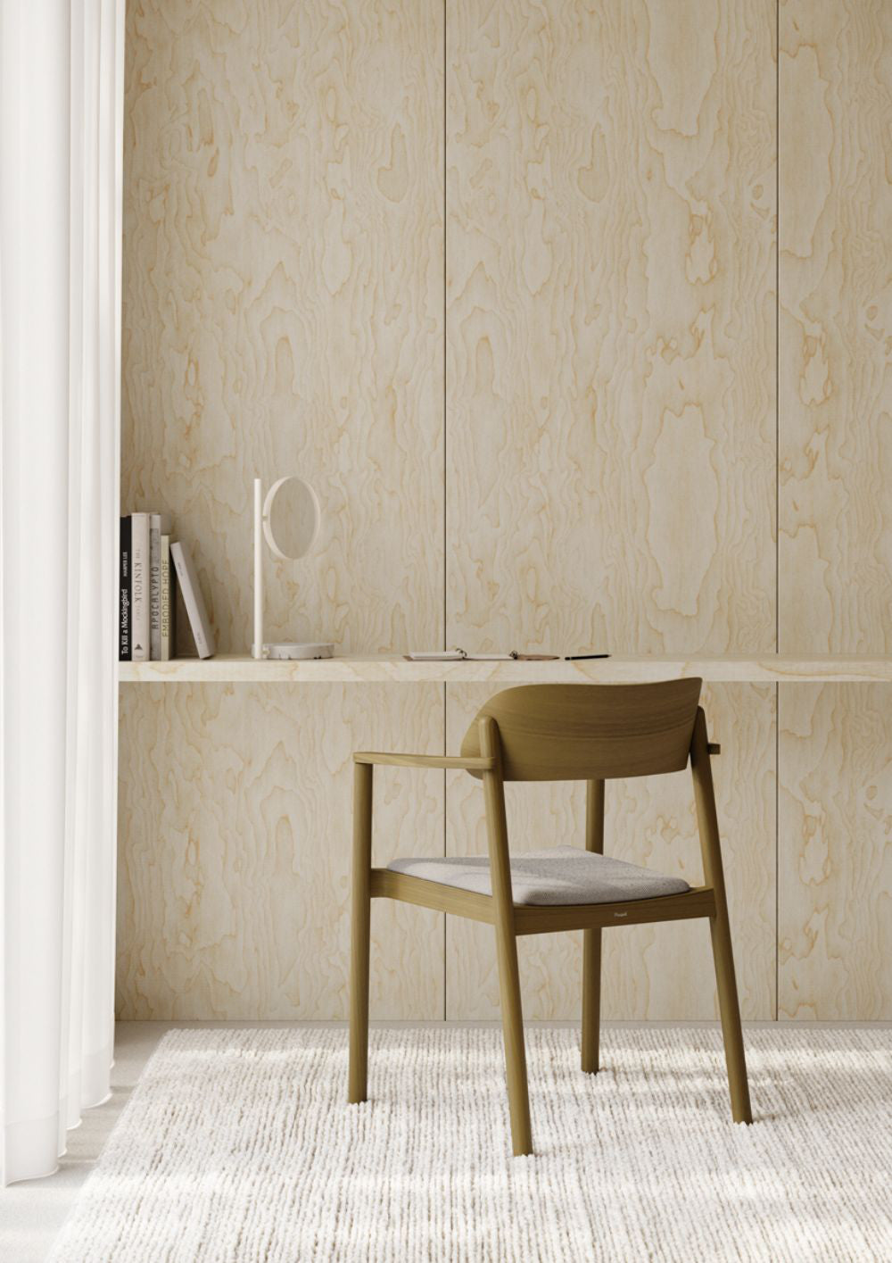 Nimm Wooden Meeting Room Chair with Books and Mirror in Bedroom Setting