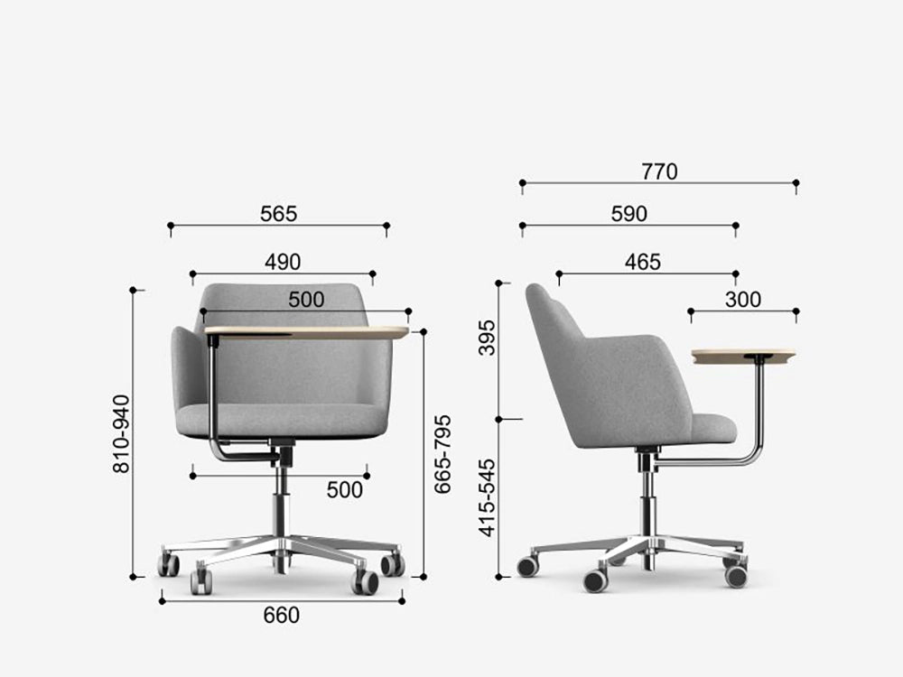 Noma Upholstered Mobile Armchair With Wooden Tablet Dimensions