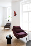 Nome Loose Backrest Lounge Chair in Different Finishes with Round Small Black Side Table