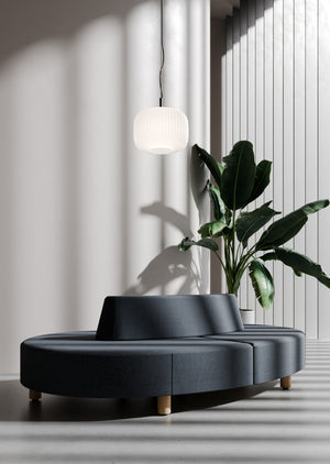 Nubi Upholstered Modular Sofa with Indoor Plant and Ceiling Light in Reception Setting 3