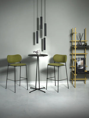 Nuta Light Upholstered Stool With Hightop Table And Shelving Unit In Breakout Setting