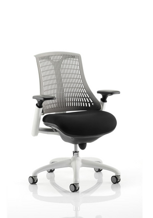 Flex Task Operator Chair White Frame Black Fabric Seat With Grey Back With Arms