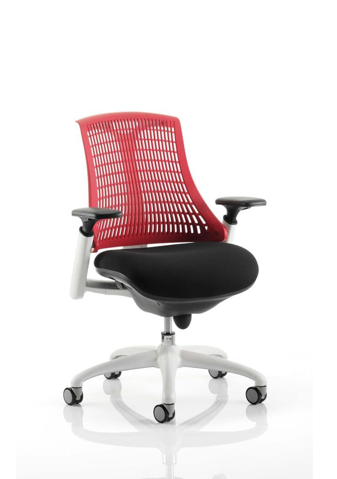 Flex Task Operator Chair White Frame Black Fabric Seat With Black Back With Arms