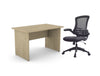 Oak Home Office Desk With Mesh Adjustable Black Chair